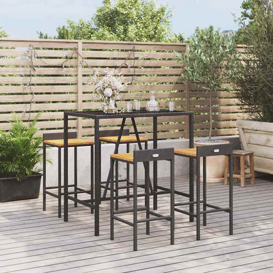 5-delige Tuinbarset poly rattan en massief acaciahout zwart is nu te koop bij PeponiXL, paradijselijk wonen!