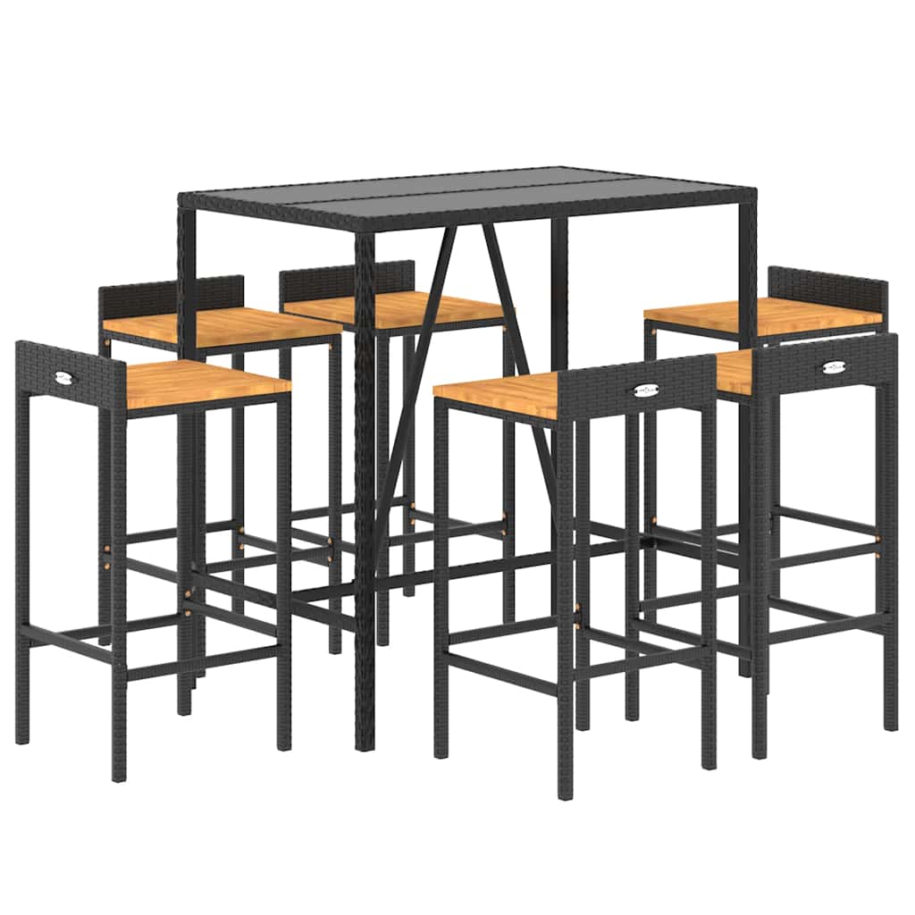 7-delige Tuinbarset poly rattan en massief acaciahout zwart is nu te koop bij PeponiXL, paradijselijk wonen!