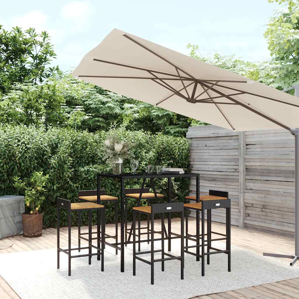 7-delige Tuinbarset poly rattan en massief acaciahout zwart is nu te koop bij PeponiXL, paradijselijk wonen!