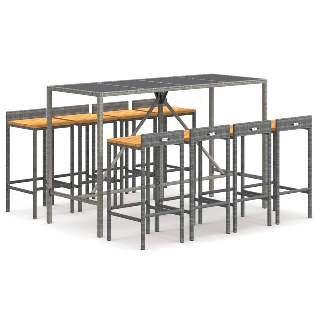 9-delige Tuinbarset poly rattan en massief acaciahout grijs is nu te koop bij PeponiXL, paradijselijk wonen!