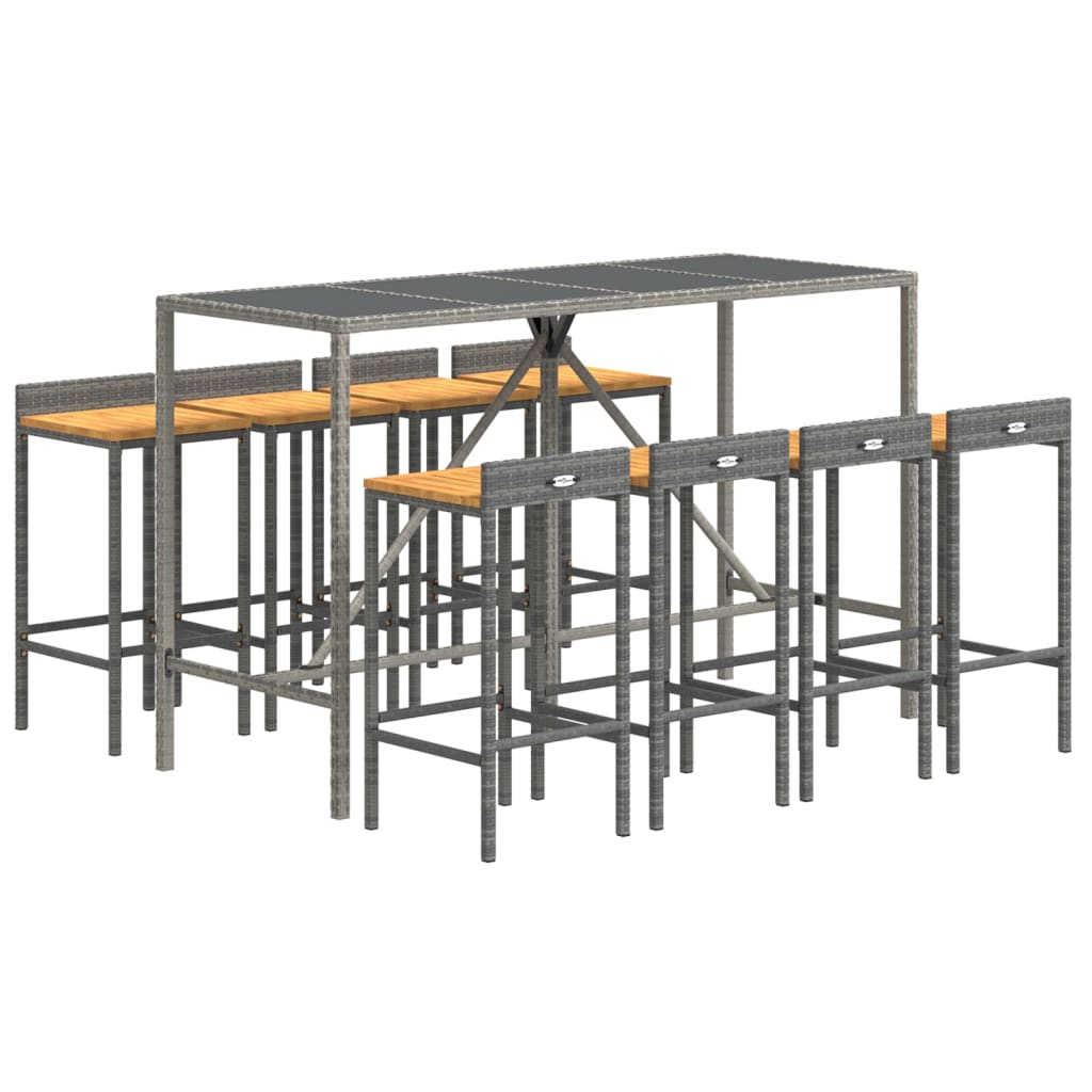 9-delige Tuinbarset poly rattan en massief acaciahout grijs is nu te koop bij PeponiXL, paradijselijk wonen!