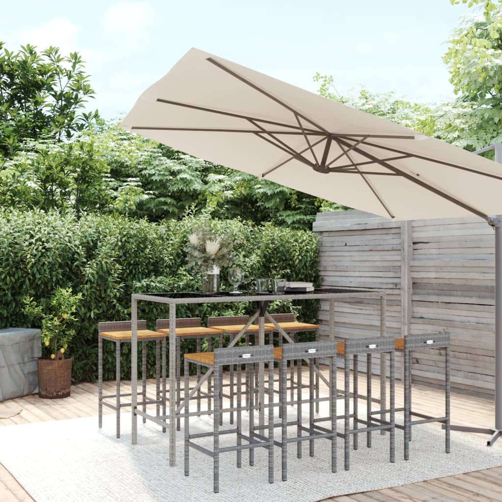 9-delige Tuinbarset poly rattan en massief acaciahout grijs is nu te koop bij PeponiXL, paradijselijk wonen!