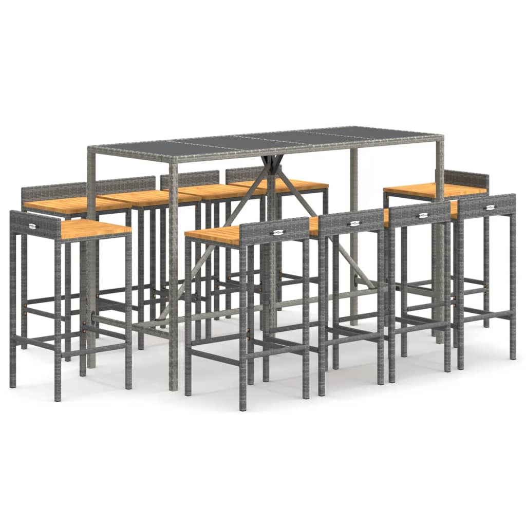 11-delige Tuinbarset poly rattan en massief acaciahout grijs is nu te koop bij PeponiXL, paradijselijk wonen!