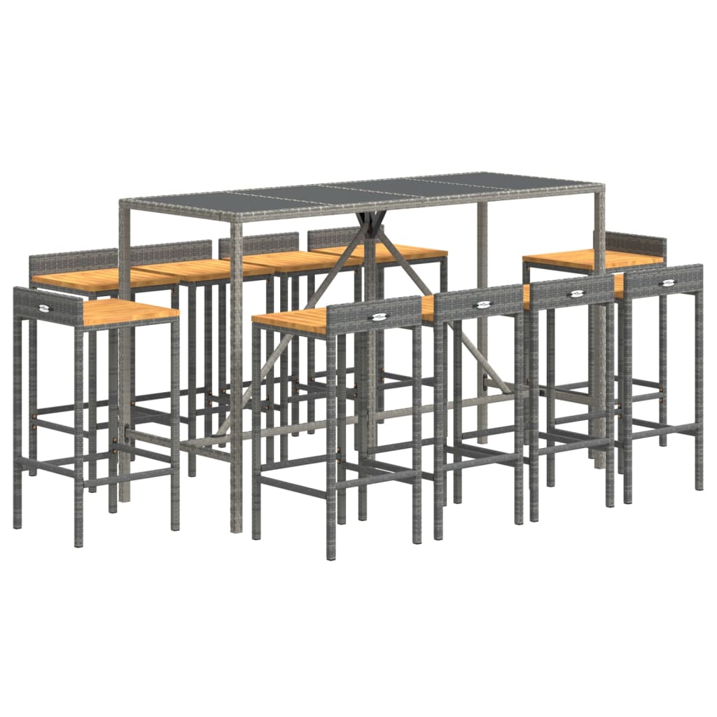 11-delige Tuinbarset poly rattan en massief acaciahout grijs is nu te koop bij PeponiXL, paradijselijk wonen!
