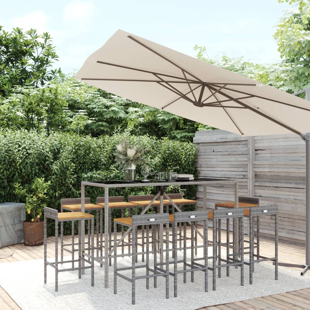 11-delige Tuinbarset poly rattan en massief acaciahout grijs is nu te koop bij PeponiXL, paradijselijk wonen!