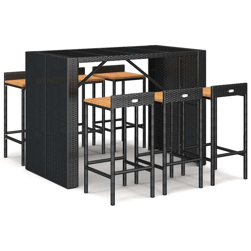 7-delige Tuinbarset poly rattan en massief acaciahout zwart is nu te koop bij PeponiXL, paradijselijk wonen!