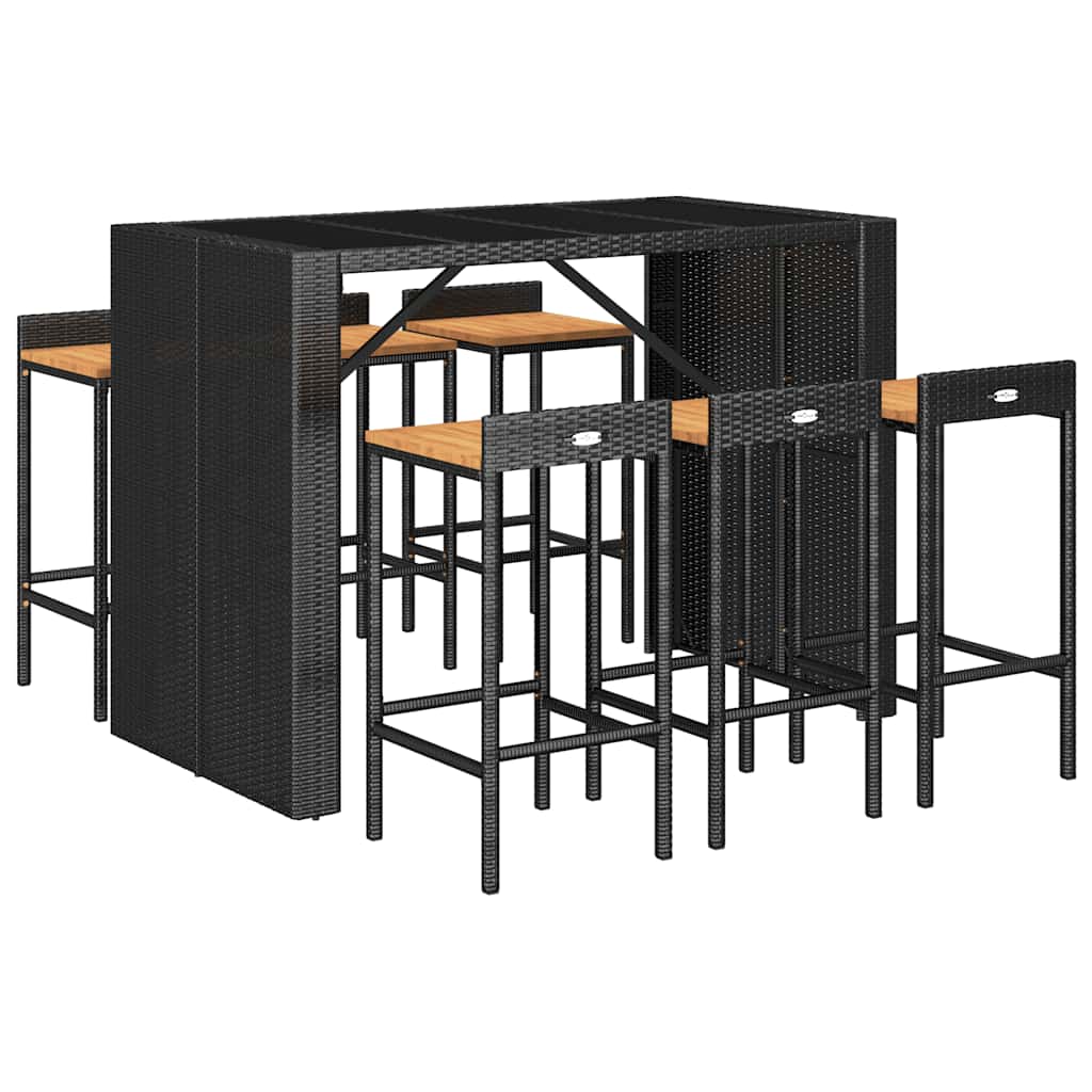 7-delige Tuinbarset poly rattan en massief acaciahout zwart is nu te koop bij PeponiXL, paradijselijk wonen!