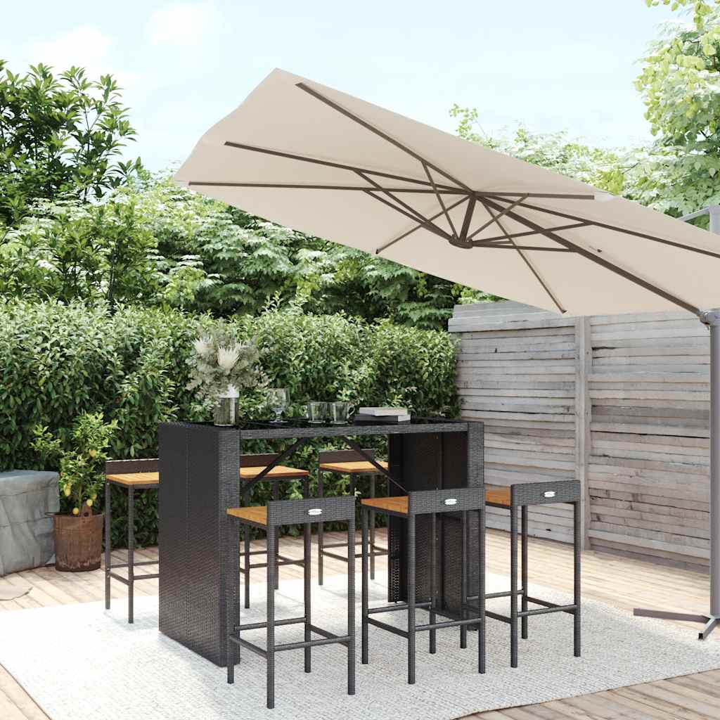 7-delige Tuinbarset poly rattan en massief acaciahout zwart is nu te koop bij PeponiXL, paradijselijk wonen!