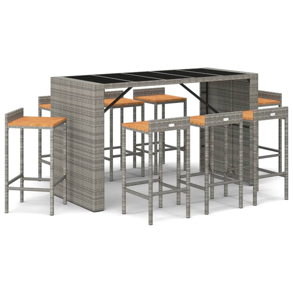 9-delige Tuinbarset poly rattan en massief acaciahout grijs is nu te koop bij PeponiXL, paradijselijk wonen!