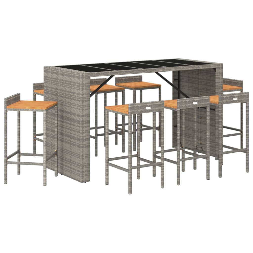 9-delige Tuinbarset poly rattan en massief acaciahout grijs is nu te koop bij PeponiXL, paradijselijk wonen!