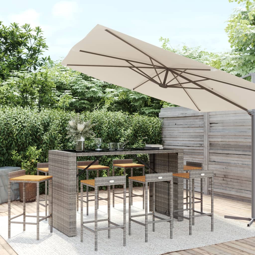 9-delige Tuinbarset poly rattan en massief acaciahout grijs is nu te koop bij PeponiXL, paradijselijk wonen!