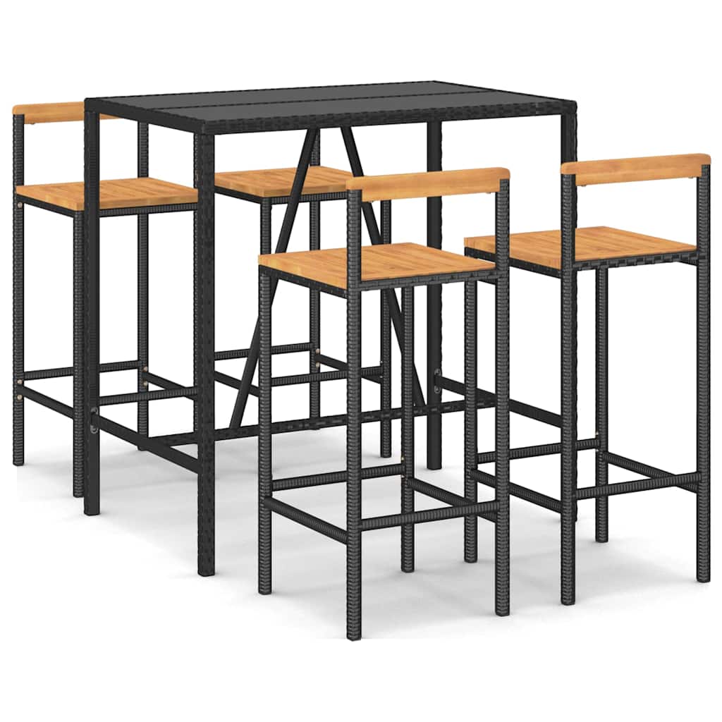 5-delige Tuinbarset poly rattan en massief acaciahout zwart is nu te koop bij PeponiXL, paradijselijk wonen!