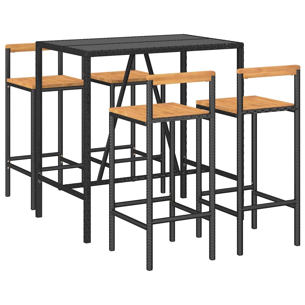 5-delige Tuinbarset poly rattan en massief acaciahout zwart is nu te koop bij PeponiXL, paradijselijk wonen!
