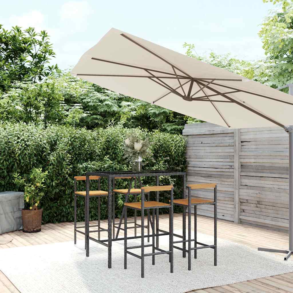 5-delige Tuinbarset poly rattan en massief acaciahout zwart is nu te koop bij PeponiXL, paradijselijk wonen!
