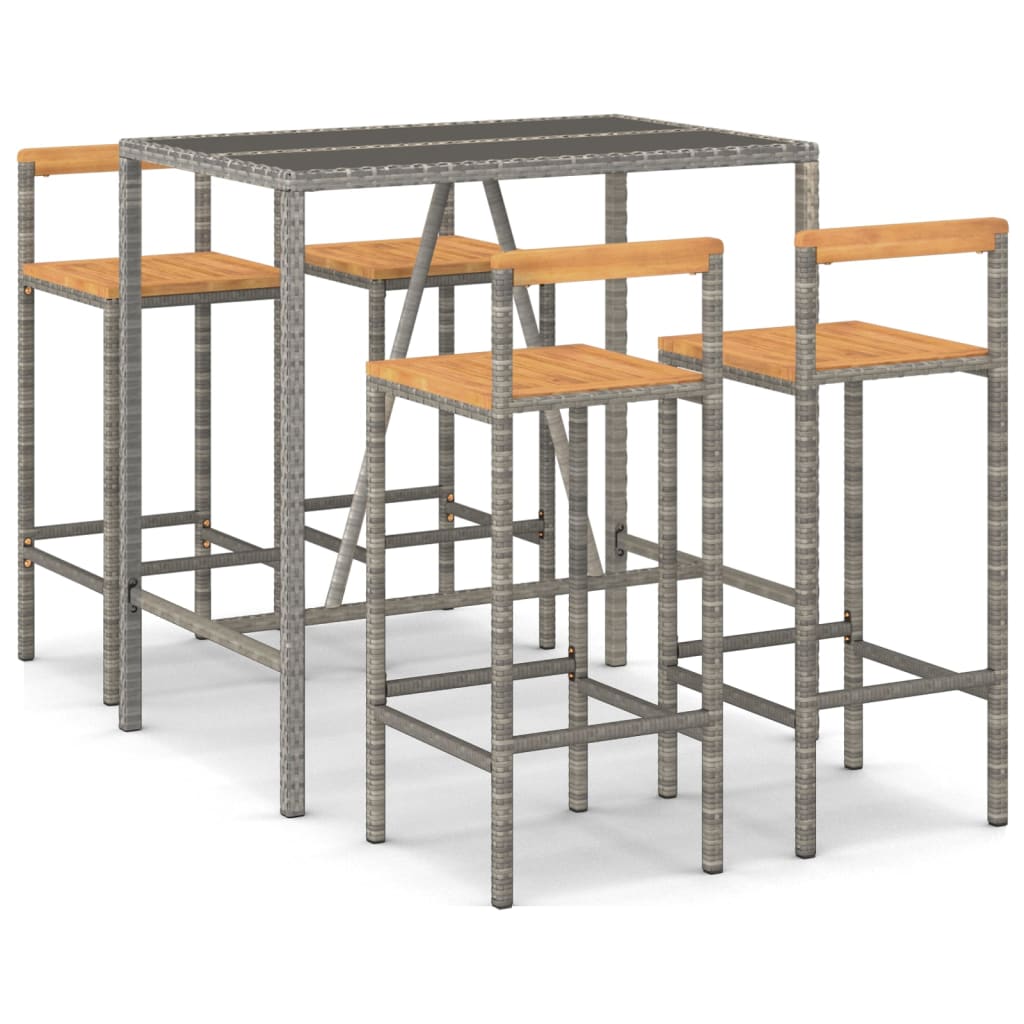 5-delige Tuinbarset poly rattan en massief acaciahout grijs is nu te koop bij PeponiXL, paradijselijk wonen!