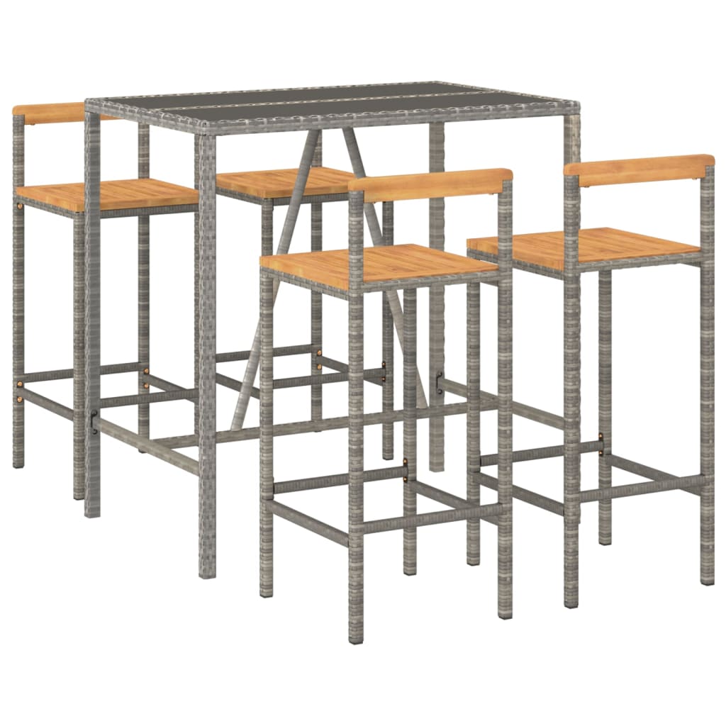 5-delige Tuinbarset poly rattan en massief acaciahout grijs is nu te koop bij PeponiXL, paradijselijk wonen!