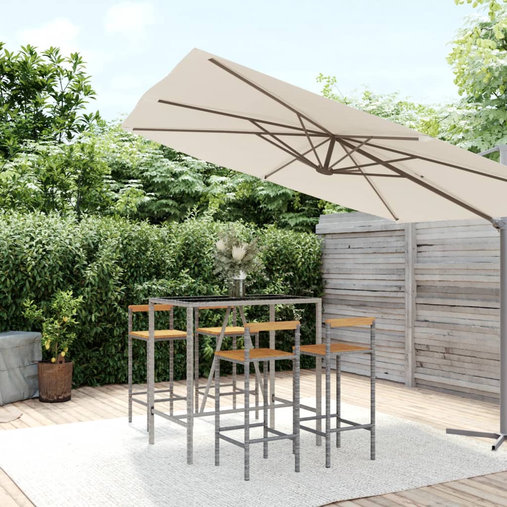 5-delige Tuinbarset poly rattan en massief acaciahout grijs is nu te koop bij PeponiXL, paradijselijk wonen!