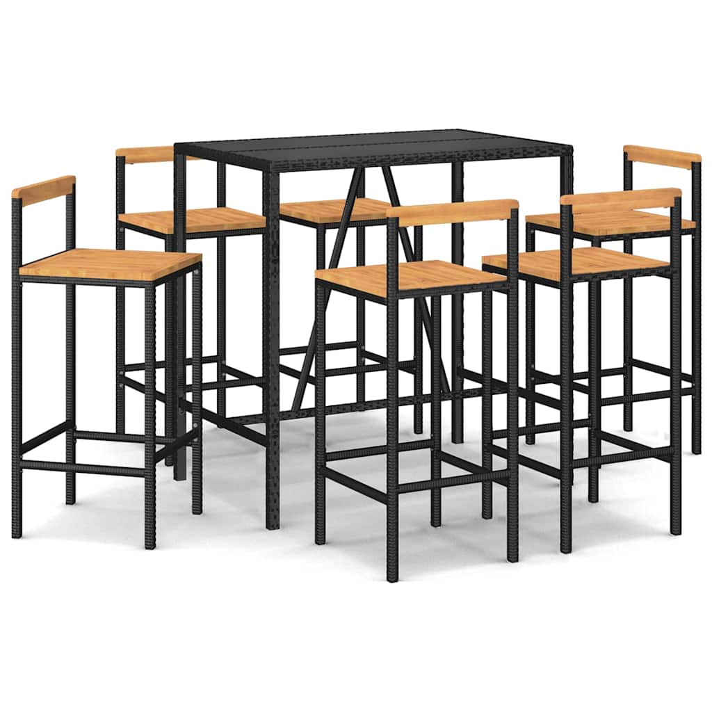 7-delige Tuinbarset poly rattan en massief acaciahout zwart is nu te koop bij PeponiXL, paradijselijk wonen!