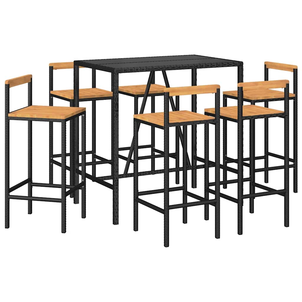 7-delige Tuinbarset poly rattan en massief acaciahout zwart is nu te koop bij PeponiXL, paradijselijk wonen!