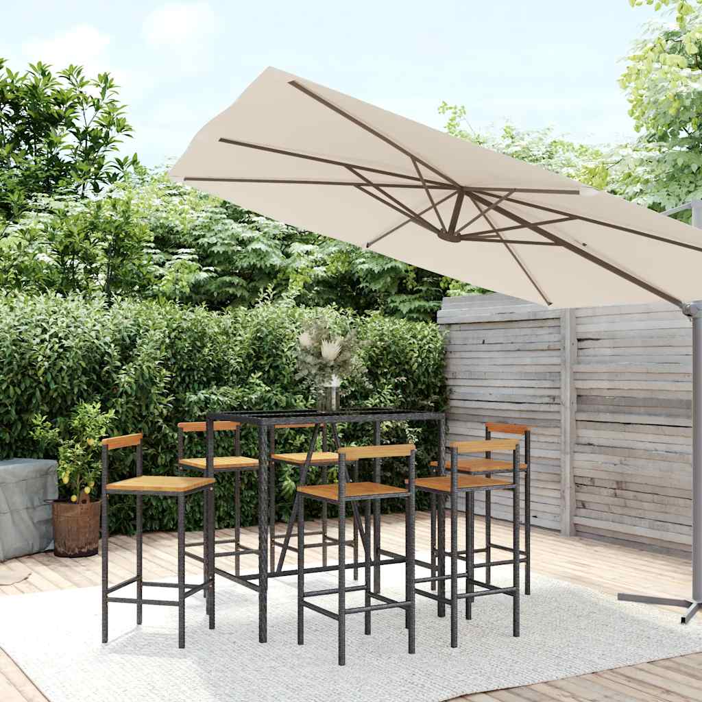7-delige Tuinbarset poly rattan en massief acaciahout zwart is nu te koop bij PeponiXL, paradijselijk wonen!