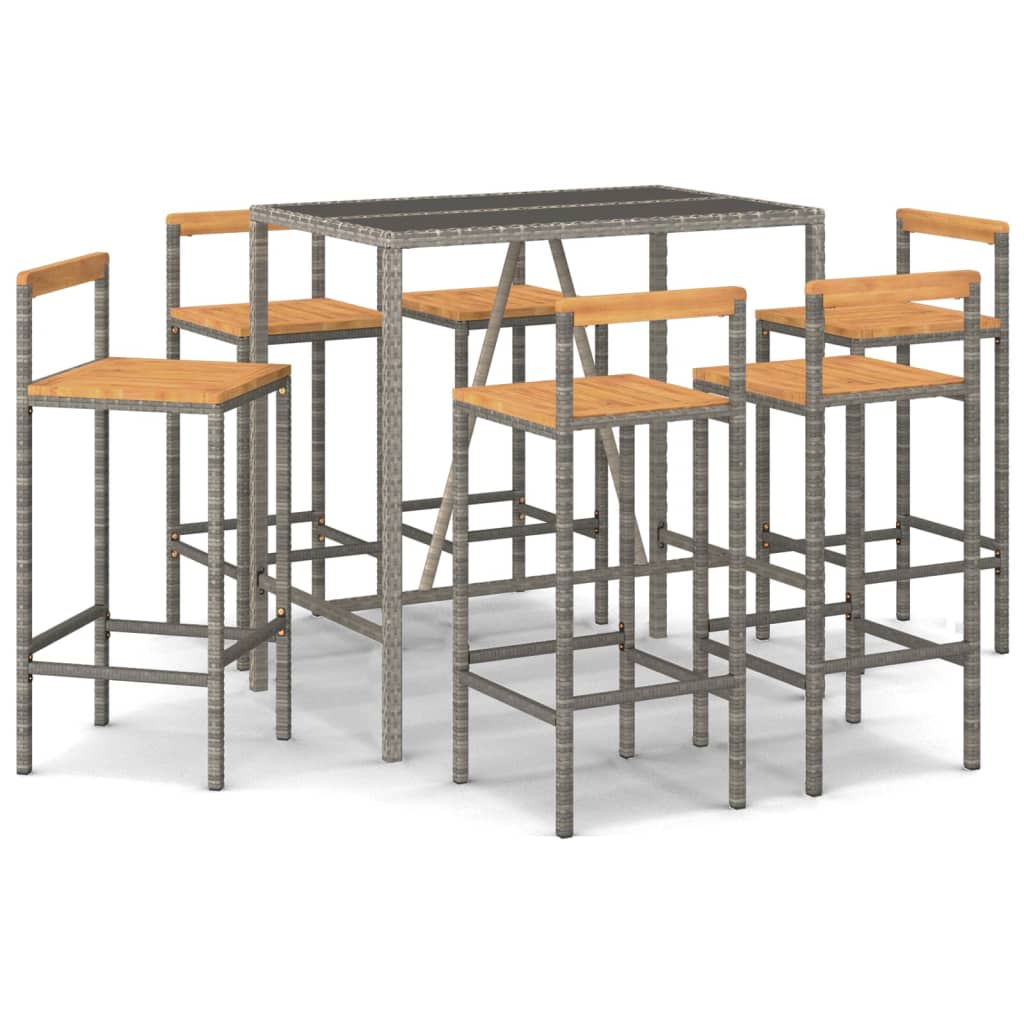 7-delige Tuinbarset poly rattan en massief acaciahout grijs is nu te koop bij PeponiXL, paradijselijk wonen!