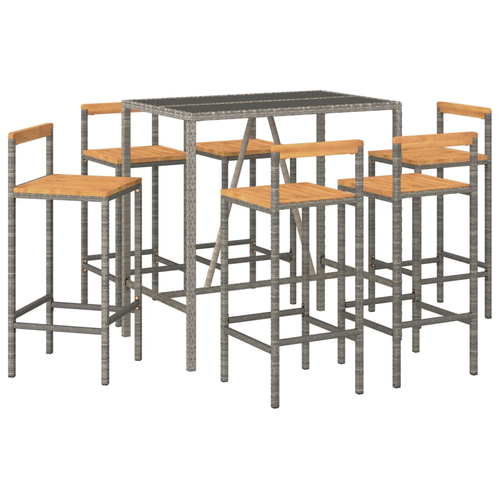 7-delige Tuinbarset poly rattan en massief acaciahout grijs is nu te koop bij PeponiXL, paradijselijk wonen!