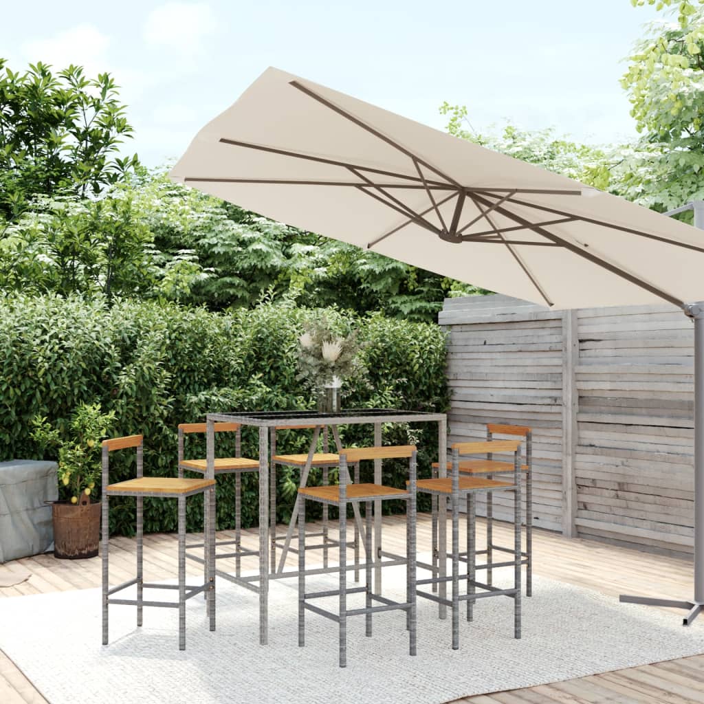 7-delige Tuinbarset poly rattan en massief acaciahout grijs is nu te koop bij PeponiXL, paradijselijk wonen!