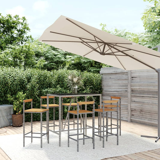 7-delige Tuinbarset poly rattan en massief acaciahout grijs is nu te koop bij PeponiXL, paradijselijk wonen!