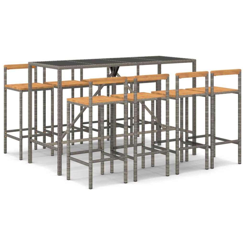 9-delige Tuinbarset poly rattan en massief acaciahout grijs is nu te koop bij PeponiXL, paradijselijk wonen!