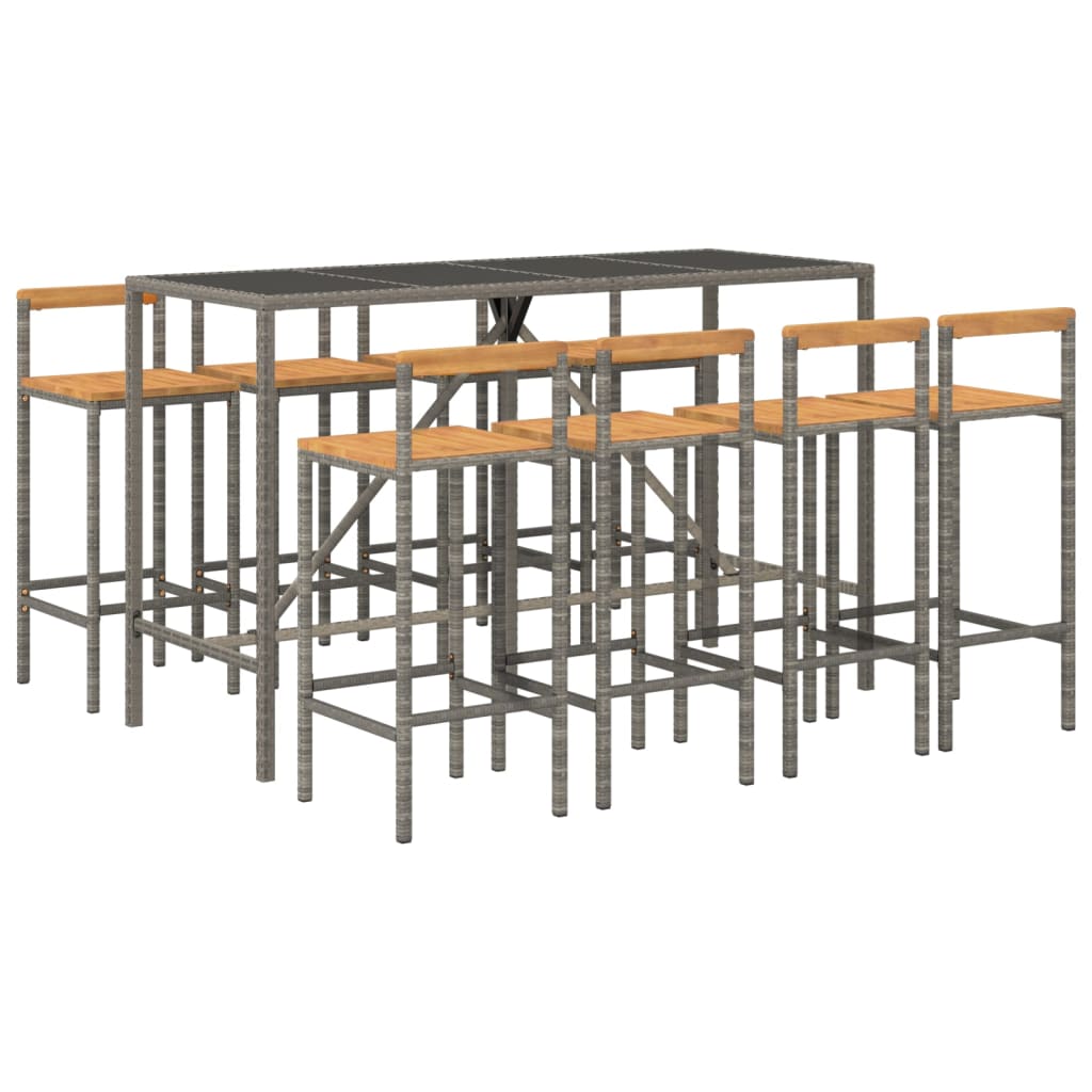 9-delige Tuinbarset poly rattan en massief acaciahout grijs is nu te koop bij PeponiXL, paradijselijk wonen!