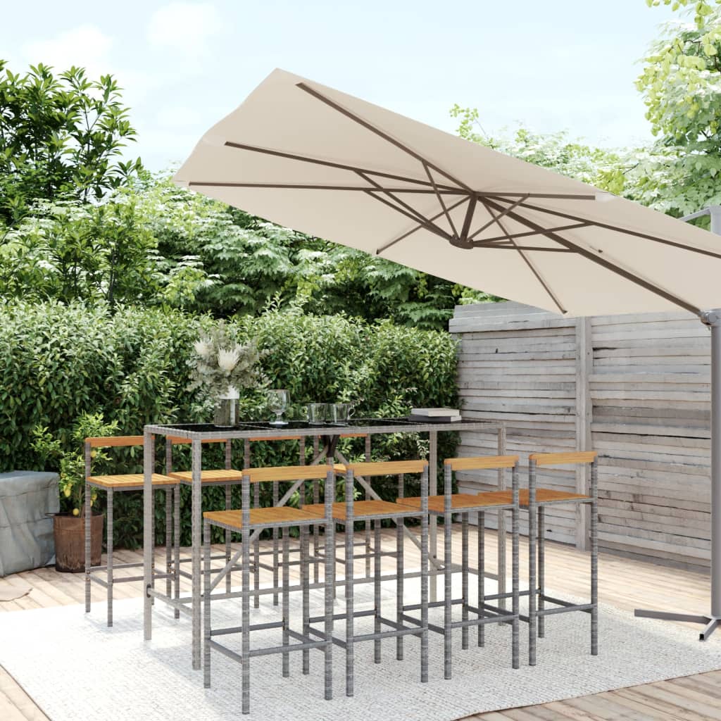 9-delige Tuinbarset poly rattan en massief acaciahout grijs is nu te koop bij PeponiXL, paradijselijk wonen!