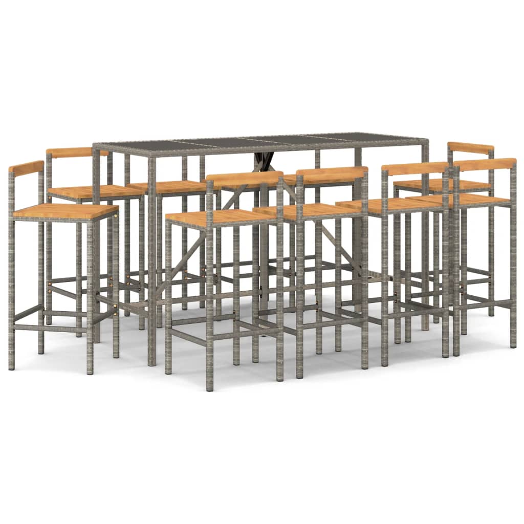 11-delige Tuinbarset poly rattan en massief acaciahout grijs is nu te koop bij PeponiXL, paradijselijk wonen!