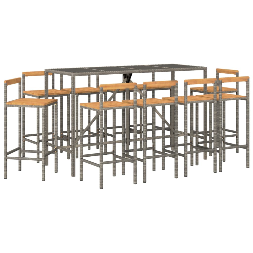11-delige Tuinbarset poly rattan en massief acaciahout grijs is nu te koop bij PeponiXL, paradijselijk wonen!