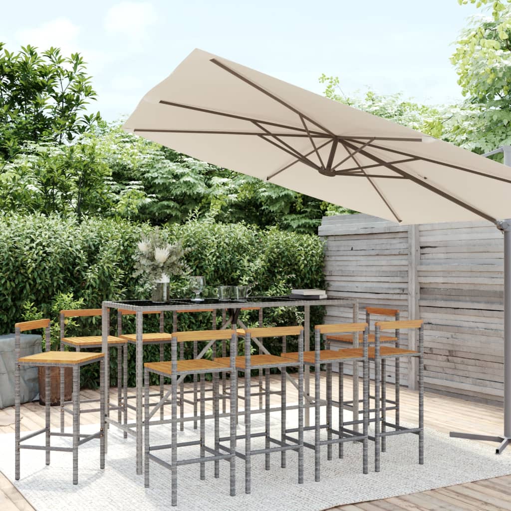 11-delige Tuinbarset poly rattan en massief acaciahout grijs is nu te koop bij PeponiXL, paradijselijk wonen!
