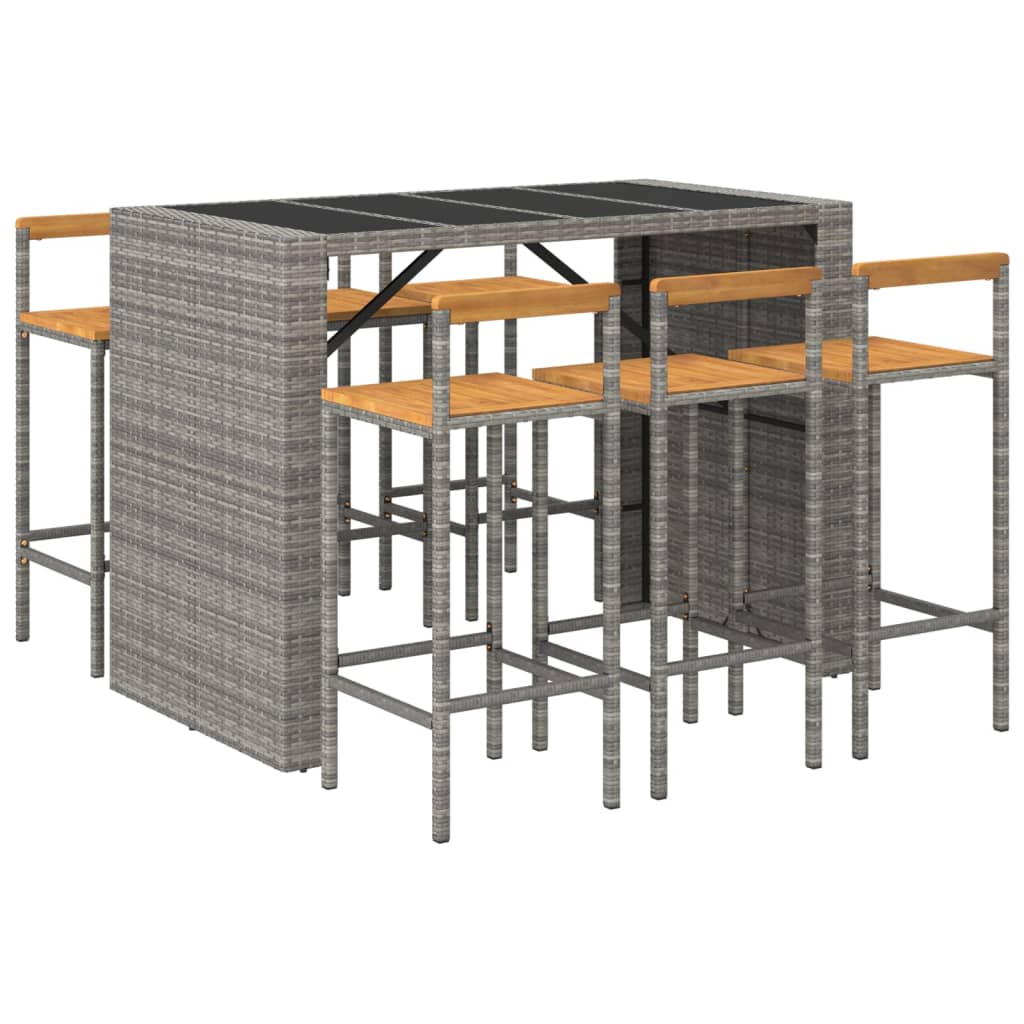 7-delige Tuinbarset poly rattan en massief acaciahout grijs is nu te koop bij PeponiXL, paradijselijk wonen!