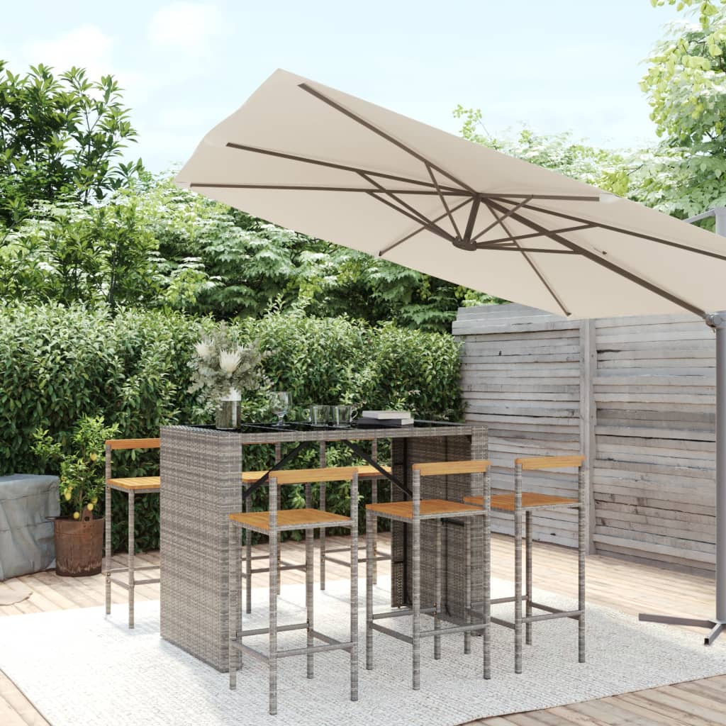 7-delige Tuinbarset poly rattan en massief acaciahout grijs is nu te koop bij PeponiXL, paradijselijk wonen!