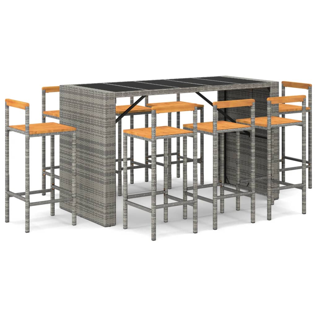 9-delige Tuinbarset poly rattan en massief acaciahout grijs is nu te koop bij PeponiXL, paradijselijk wonen!