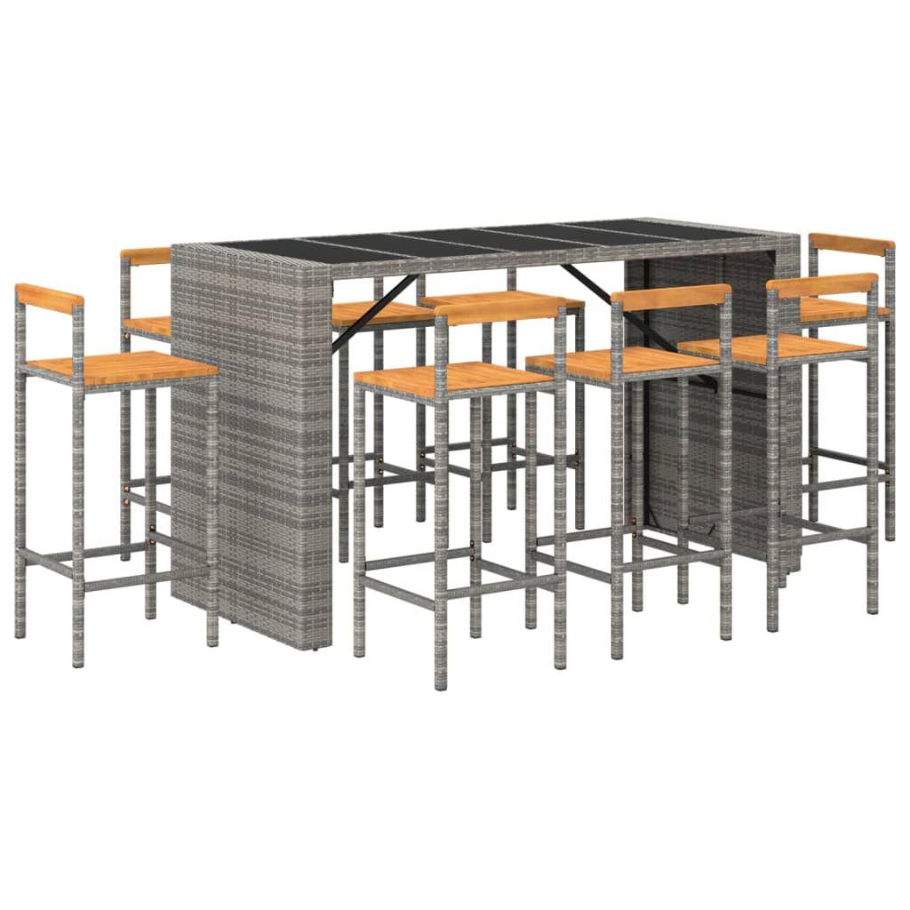 9-delige Tuinbarset poly rattan en massief acaciahout grijs is nu te koop bij PeponiXL, paradijselijk wonen!