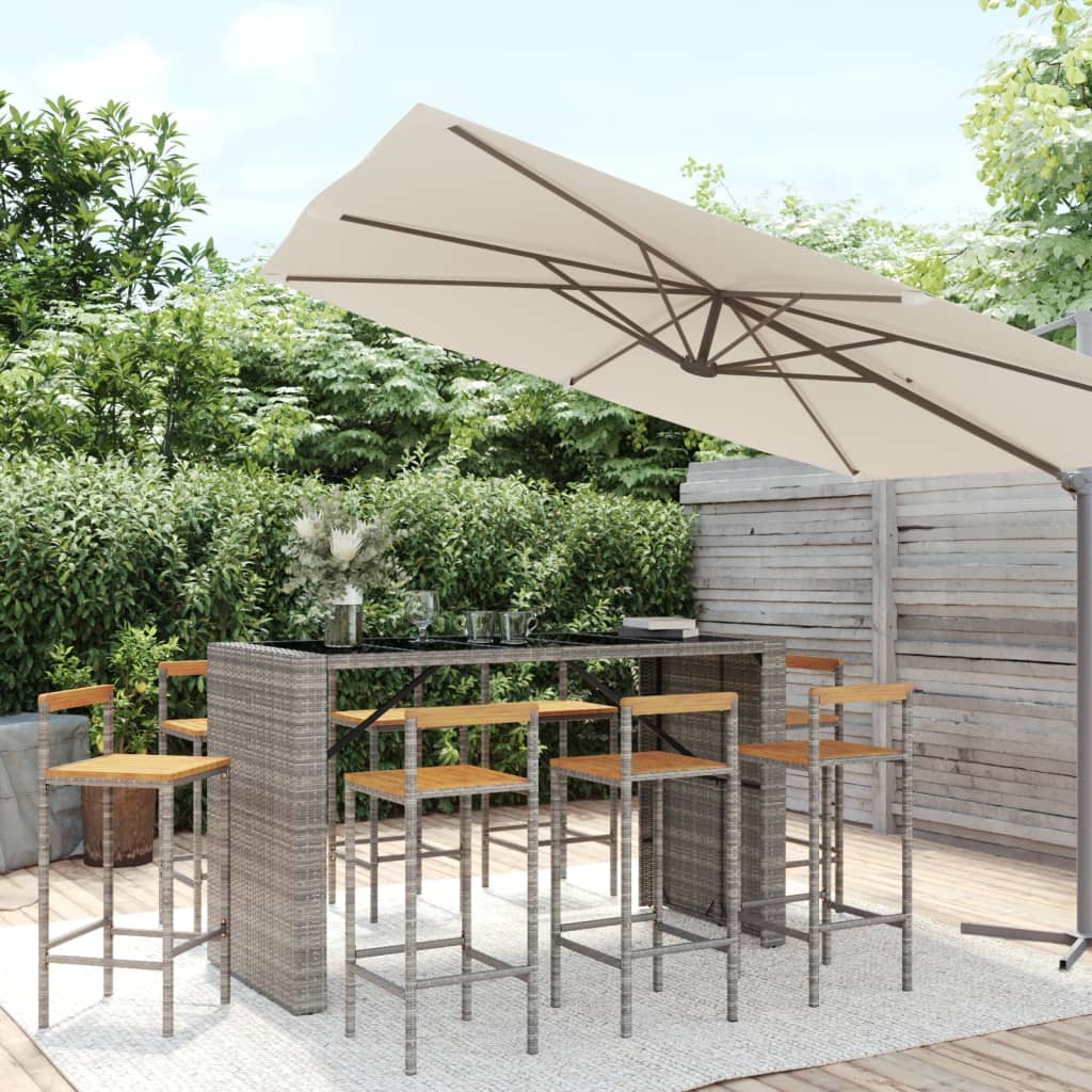 9-delige Tuinbarset poly rattan en massief acaciahout grijs is nu te koop bij PeponiXL, paradijselijk wonen!
