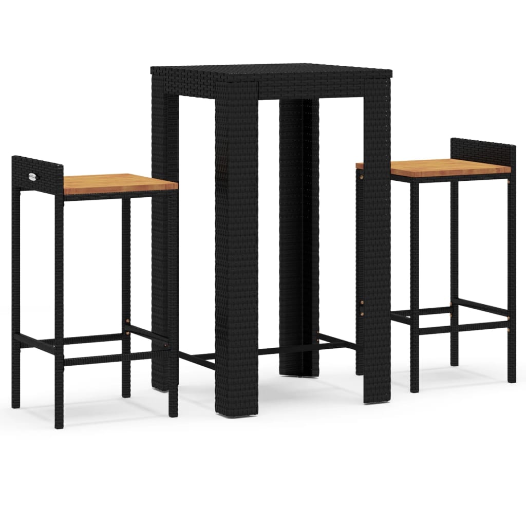 3-delige Tuinbarset poly rattan en massief acaciahout zwart is nu te koop bij PeponiXL, paradijselijk wonen!