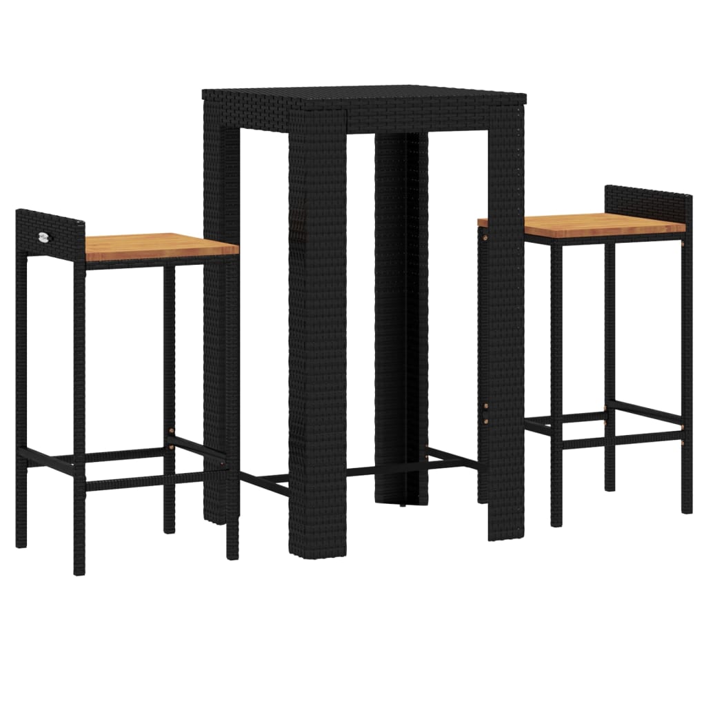 3-delige Tuinbarset poly rattan en massief acaciahout zwart is nu te koop bij PeponiXL, paradijselijk wonen!