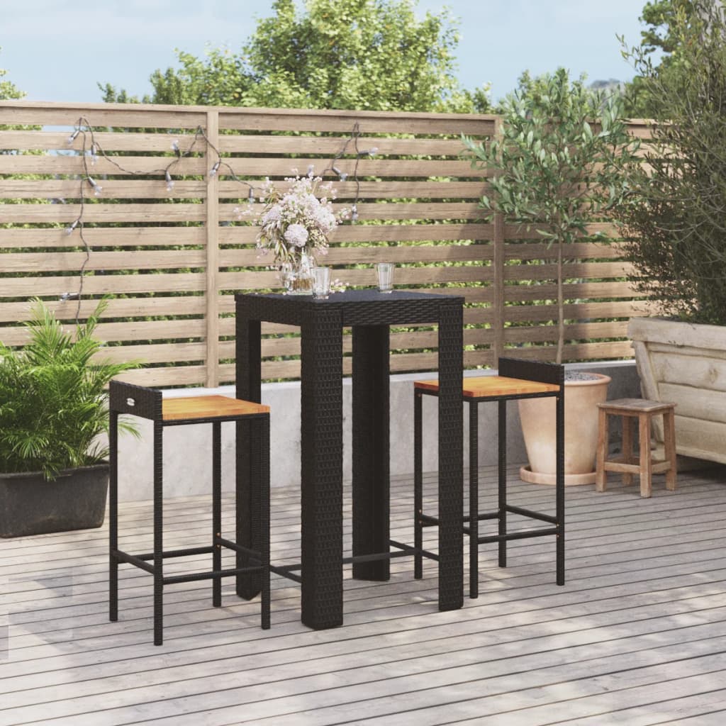 3-delige Tuinbarset poly rattan en massief acaciahout zwart is nu te koop bij PeponiXL, paradijselijk wonen!