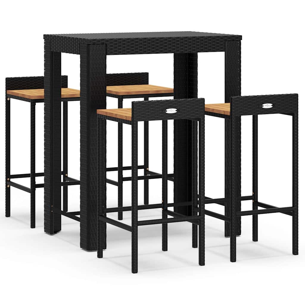 5-delige Tuinbarset poly rattan en massief acaciahout zwart is nu te koop bij PeponiXL, paradijselijk wonen!