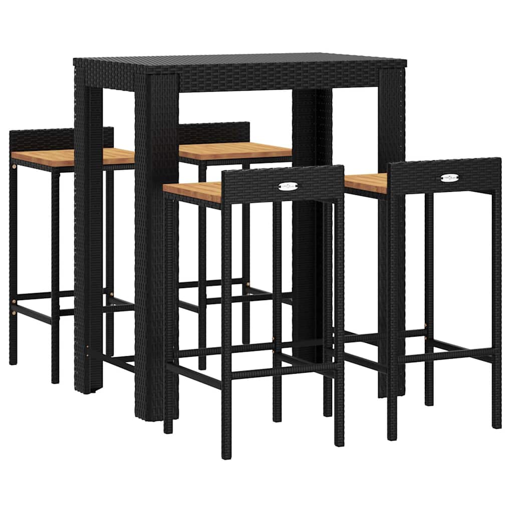 5-delige Tuinbarset poly rattan en massief acaciahout zwart is nu te koop bij PeponiXL, paradijselijk wonen!
