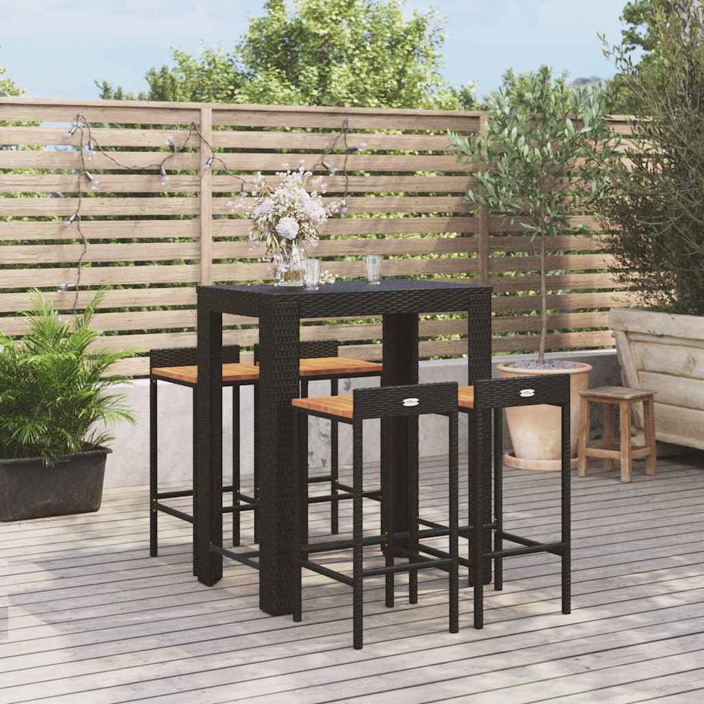 5-delige Tuinbarset poly rattan en massief acaciahout zwart is nu te koop bij PeponiXL, paradijselijk wonen!