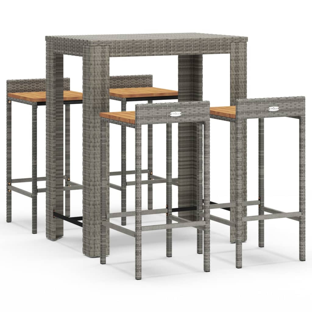 5-delige Tuinbarset poly rattan en massief acaciahout grijs is nu te koop bij PeponiXL, paradijselijk wonen!