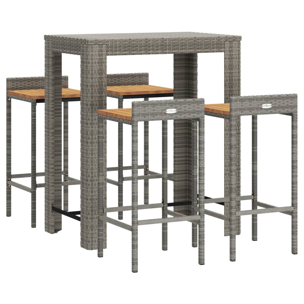 5-delige Tuinbarset poly rattan en massief acaciahout grijs is nu te koop bij PeponiXL, paradijselijk wonen!