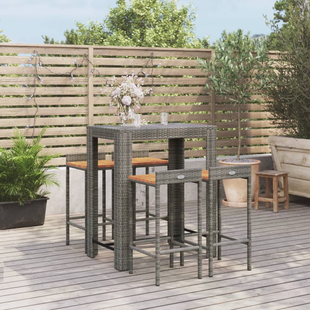 5-delige Tuinbarset poly rattan en massief acaciahout grijs is nu te koop bij PeponiXL, paradijselijk wonen!