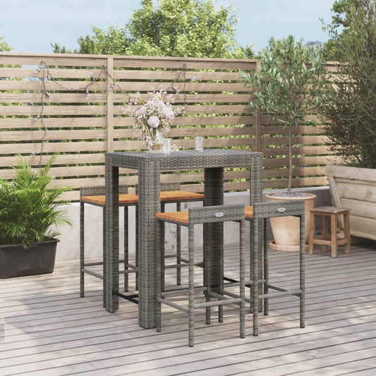 5-delige Tuinbarset poly rattan en massief acaciahout grijs is nu te koop bij PeponiXL, paradijselijk wonen!