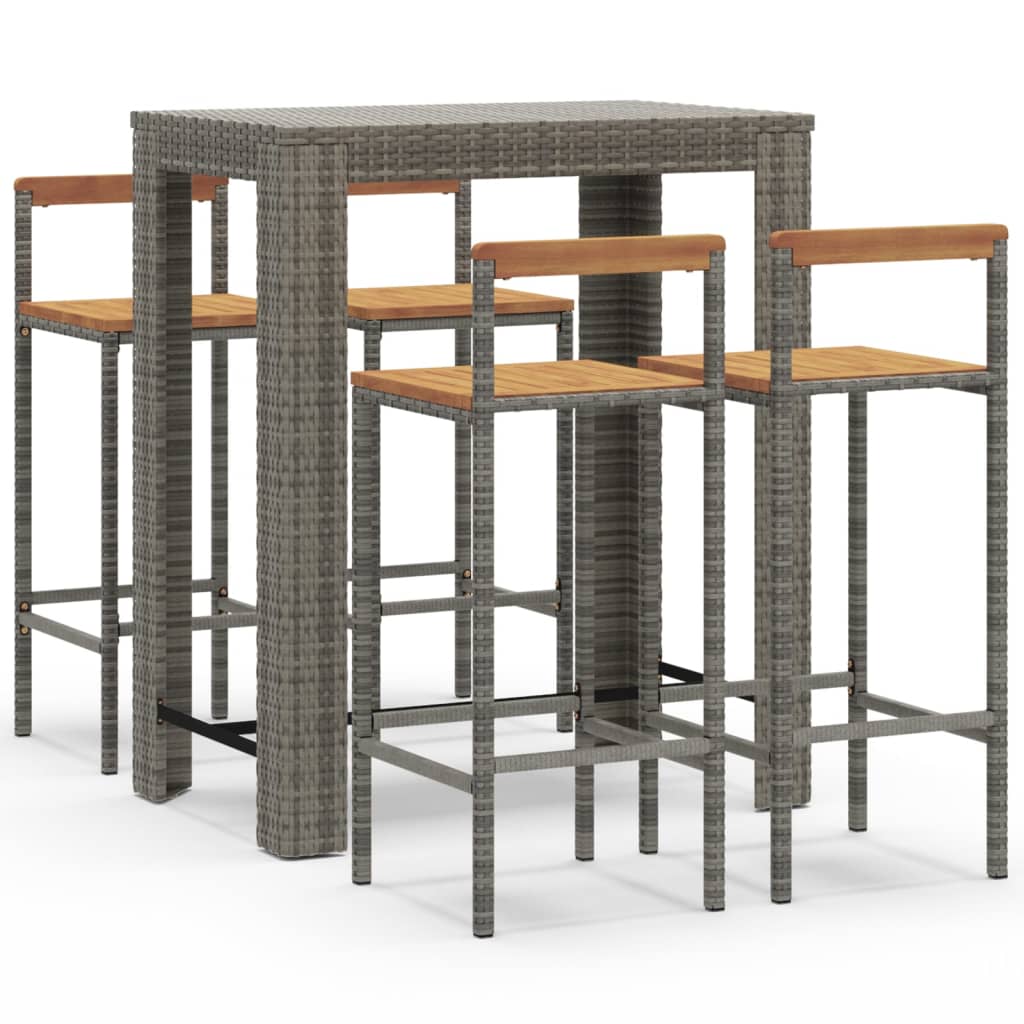 5-delige Tuinbarset poly rattan en massief acaciahout grijs is nu te koop bij PeponiXL, paradijselijk wonen!